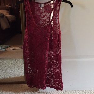 Red floral lace tank